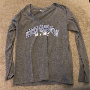 GW long sleeve v neck tee George Washington Univ